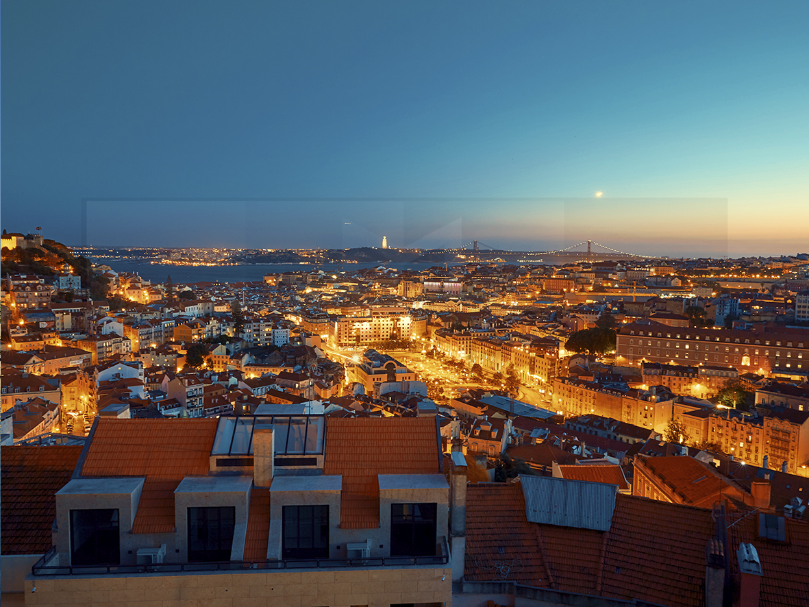 Lisbon City Lighted at Sunset